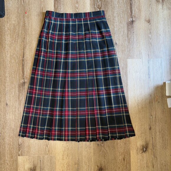 Womens Vintage Plaid Pleated Midi Skirt Dark Academia Old Money University - Picture 2 of 12